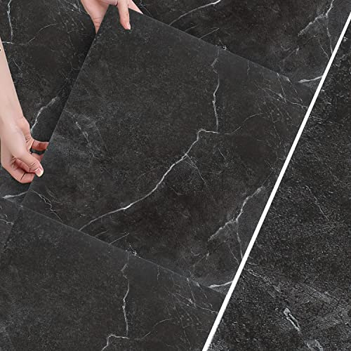 Peviasot PVC Bodenbelag Vinylboden Selbstklebend, 30x30cm Dicke 1.5 mm Vinyl Laminat 3m²/33 Fliesen Bodenfliesen Rutschfest, Wasserfest für Wohnzimmer Küche (Schwarz Marmor)