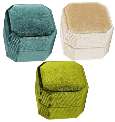 Holibanna 3pezzi Scatola Portagioie Ottagonale Corduroy Di Eleganti Scatoline Per Anelli e Orecchini Design Minimalista e Bosco Perfetta Per Proposte Romantiche e Regali Speciali