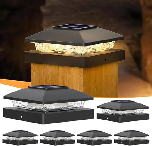 Gresonic 6 Stück Solar Pfostenkappe 10x10, Pfosten Patio Zaunpfahl, Pfostenkappe Solar Warmweiß IP65 Wasserdicht Pfostenlampen für Zaunpfosten (6PACK)