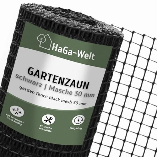 HaGa Gartenzaun aus Kunststoff - 1,2m Höhe | 50m Länge | schwarz | 30mm Masche - Stabiler Kunststoffzaun für Garten - Verwendung als Hundezaun, Hühnerzaun, Rankgitter, Kompostbegrenzung