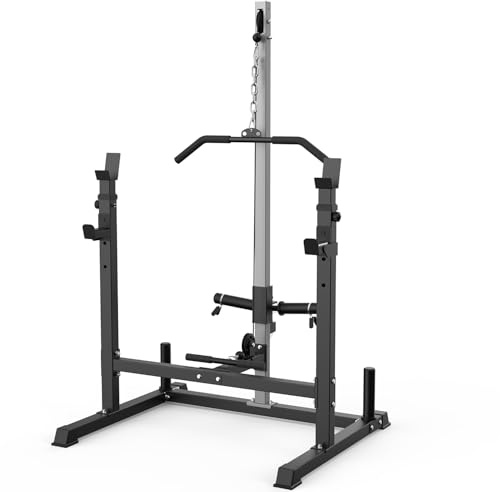 JX FITNEE Power Rack med remskivsystem, kraftbur med J-krokar hemgym, passande knäböjningsställ, svart