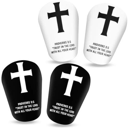 2 Paar Mini Schienbeinschoner Fußball, 8 x 5cm Jesus Bibelvers Christliches Kreuz Klein Fußball-Schienbeinschoner Schutzausrüstung für Kinder Jugendliche Teenager Erwachsene Jungen und Mädchen