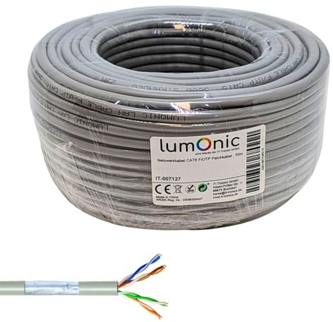 Lumonic 50m Cavo di rete CAT 6 F/UTP I Cat6-cavo, Gigabit Lan Cavo, Ethernet Cavo I Cavo patch flessibile schermato, per uso interno fino a 250 MHz