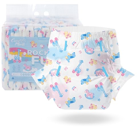 CutiePlusU Windeln für Erwachsene 10 Stück, Einweg-Inkontinenzslip mit Laschen für Frauen und Männer, maximale Saugfähigkeit über Nacht- Rocking Fun (Mittel 28-38)