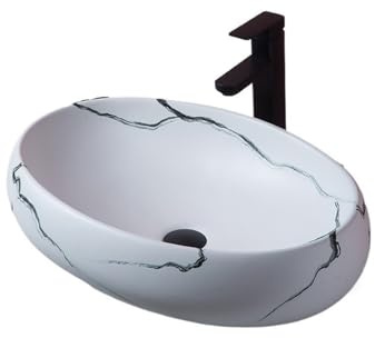GLigeT Lavabo Salle de Bain Lavabo de Salle de Bain Ovale en céramique Imitation marbre, 60 x 40 x 15 cm, de Luxe, léger Vasque à Poser