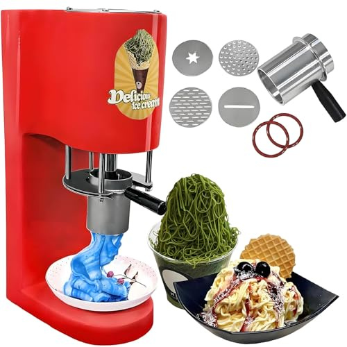 YANDDEA Macchina per Gelato Multiforme con 4 stampi intercambiabili, tramoggia da 420 ml/Acciaio Inossidabile/Avvio con 1 Pulsante, gelatiera Commerciale da 80 W per gelaterie e Negozi di Gelati Red
