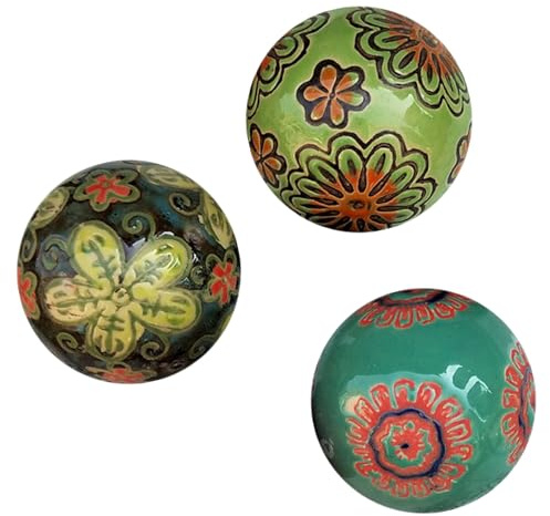 AMISENK Lot de 3 boules flottantes en céramique pour aquariums - Motif aléatoire - Décoration de table - Pour la maison, le jardin, l'étang