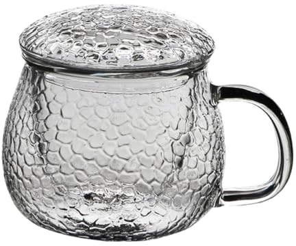 ULTECHNOVO Taza De Té De Vidrio Con Patrón De Martillo, Capacidad Media, Filtro Integrado, Taza Para Café y Bebida Con Asa, Uso Oficina y Hogar, Juego De 3 Piezas Con Tapa
