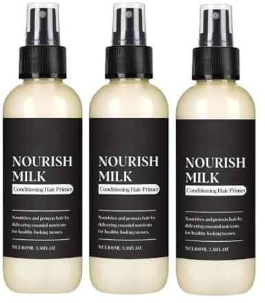 Imprimación para el cabello de acondicionamiento de leche nutritiva, spray de baja para ablandar, mejorar seco o rizado con proteínas de leche, para todos los tipos de ha𝐢r (3PC)