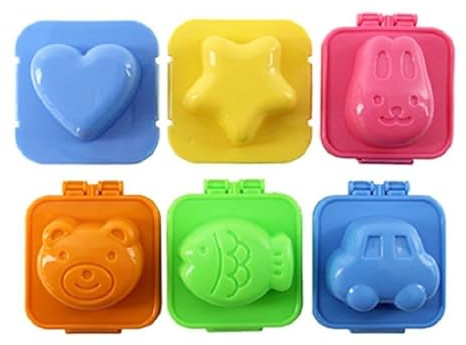 Moldes para Huevos Cocidos y Sushi con Diseños de Animales, Plástico, Multicolor, 7x7.5cm, Set de 6 Piezas