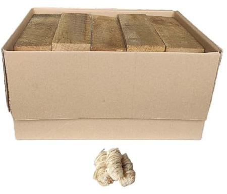 Bûches de Chêne Sec, 25 cm, 10 kg, Bois de Chauffage Rectangulaire pour Cheminée, Brasero, Four à Pizza et Barbecue, avec Allume-Feux