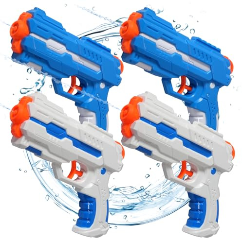 MOZOOSON 4 pistolas de agua de 180 ml para niños, pistolas de agua con alcance de hasta 6 m, pistola de pulverización de agua para niñas, fiestas de verano al aire libre, playa, piscina