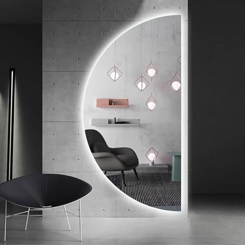 ZYBOWAYL 100/120/80cm Intelligente Specchio da Bagno a Mezzaluna Antiappannamento, Specchio Cosmetico Senza Cornice Retroilluminato 3 Colori Dimmerabile(Right Cut,32x16in)