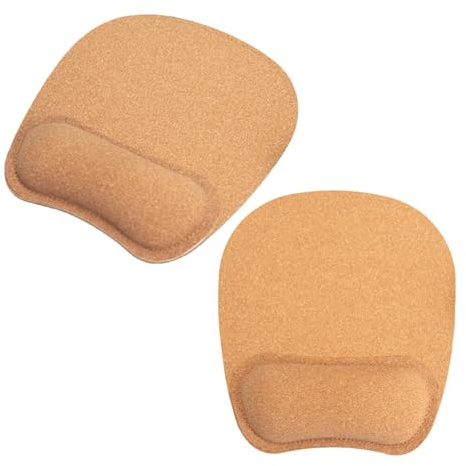 Angoily Mauspad mit Handgelenkauflage, 2 Stück aus Kork und Gummi, Khaki | Laptop Am Heimarbeitsplatz und Büroschreibtisch, Glatte Oberfläche, Minimalistisches Design