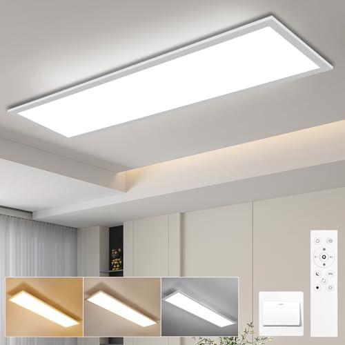 Oraymin LED Panel Deckenleuchte 120x30 CM, Lampe Wohnzimmer Mit Fernbedienung, Moderne Küchenlampe 40W 4400LM, Neutralweiße Deckenlampe