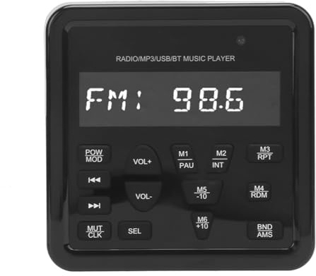CFTGIW Reproductor Estéreo Marino Portátil, Altavoz Impermeable IP66, de Sonido de Radio USB, para Barco, Coche, RV, Baño con Función de Radio Am/FM, USB y Entrada Auxiliar