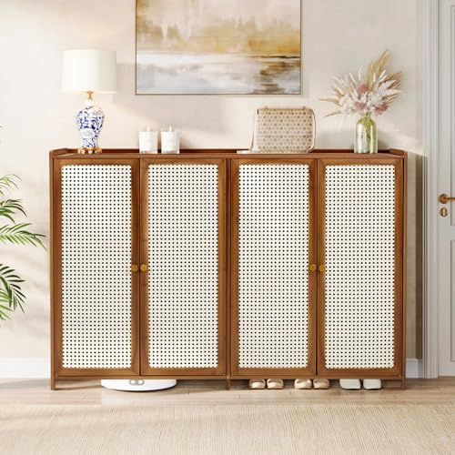 Warmiehomy Bamboo Shoe Cabinet with Doors, 6-Tier Shoe Cabinets Storage for Hallway, Freestanding Shoe Cupboard for Entryway, Living Room, Gateway, 118cm*32cm*83cm, Brown | Freestanding Shoe Cupboard for Hallway, Entryway, Living Room, Gateway, 118cm*32cm*83cm, Brown