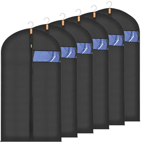 Sevenpers Kleidersack 120 x 60cm 6 Stück Atmungsaktive Kleidersäcke Schwarz | Kleidersack Set für Hemden Anzüge – Staubdicht, Feuchtigkeitsabweisend – Kleiderschutz für Schrank & Garderobe