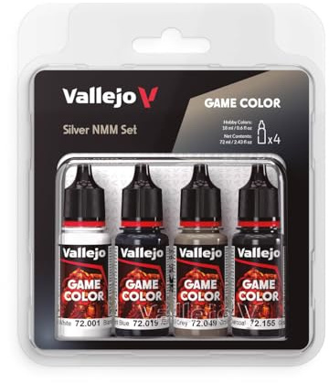 Vallejo Game Color Acrylfarben-Set, Silber, NMM (Silver NMM Set), mattes Finish in 18-ml-Flaschen, mit Pipette für Fantasy-Figuren und Wargames