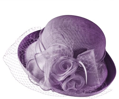 JIAHG Organza Derbyhut Damen Blumen Sonnenhut Hochzeits Kirchhut Fascinator Partyhut Strandhut für Teeparty und Anlässe