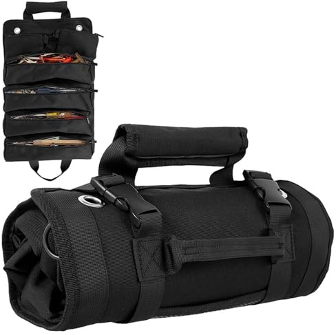 Große Kapazität Werkzeug Rolltasche, Aufrollbare Werkzeugtasche mit 6 Taschen, Werkzeug Organizer Tasche aus Oxford-Gewebe, Werkzeugtasche für Schraubenschlüssel Zangen Schraubendreher Nägel (Schwarz)