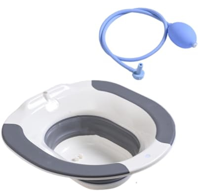 Sunerzenor Sitzbad Wanne Faltbare Toilettensitz Schale Bidet Waschbecken Aus PP mit Flusher für Komfortable Reinigung Und Anti Rutsch Funktion für Frauen, grau