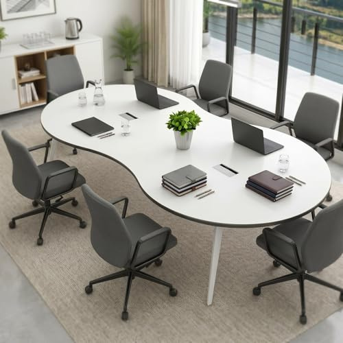 POPICK Tavolo Riunioni Ufficio a Forma di 8 con Passacavi, 160x80x75 cm