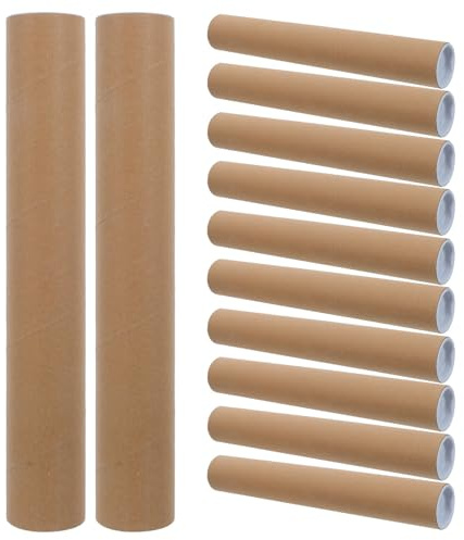 VANZACK Runde Kraftpapier Versandrollen 12 Stück mit Deckeln Wiederverwendbare Stabile Papprollen für Poster und Bastelarbeiten zum Sicheren Versenden und Aufbewahren