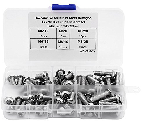 Akozon 60 pz Esagono Incassato Bulloni Viti m6 Testa Bombata e Dadi Assrotment Set in Acciaio Inossidabile Set