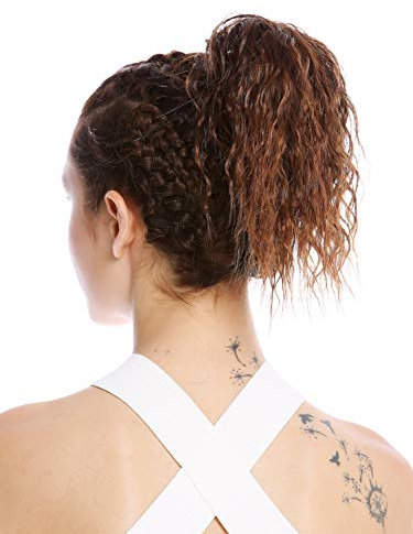 WIG ME UP - N67A-V-2T30 Couette queue de cheval courte volumineuse bouclée boucles anglaises crêpé afro mèches brun châtain 25 cm