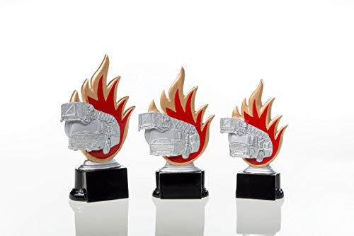Henecka Feuerwehr-Pokal, Resinfigur Feuerwehr, Silber mit rot und Gold, mit Wunschgravur, Größe 16 cm