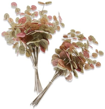 Loberon Dekoblume 2er Set Pignon, Echte Handarbeit, Kunstvoll Nachgebildete Eukalyptuszweige, Naturgetreu in Form & Farbe, Kunstblume, Dekoration, Polyester, Eisen, grün/rot