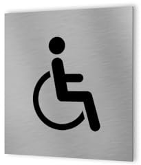 DECOHO - Pictogramme WC format 20 cm x 20 cm en Dibond Aluminium brossé - Modèle toilettes PMR Handicapé - Argent