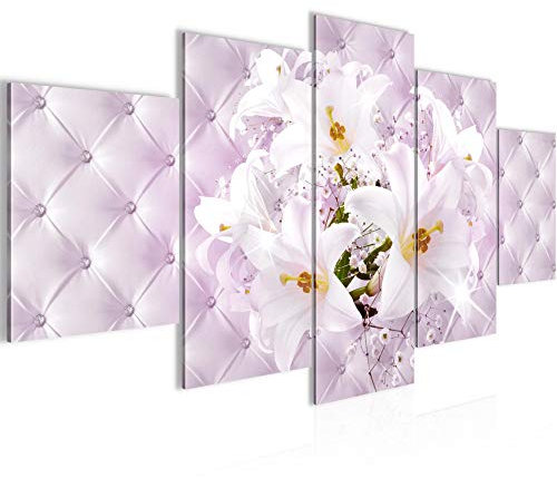 Runa Art - Bilder Blumen Lilien 200 x 100 cm 5 Teilig XXL Wanddekoration Design Rosa Lila 030451b