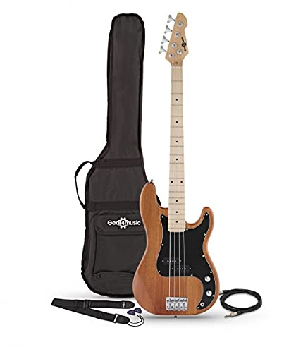 Bassgitarre für Anfänger LA Select von Gear4music | Eschenkorpus in Voller Größe mit Ahornhals, Split-Coil-Tonabnehmer mit Lautstärke- und Klangregelung, Natur