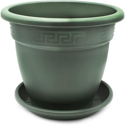CABLEPELADO - Maceta 50cm - Maceta Plastico 50 cm - Fabricado en PP Apto balcón, jardín, Patio, Interior - Macetero rendondo 50 cm + Plato macetero de plastico - Verde