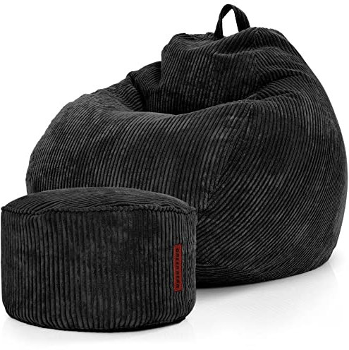 Green Bean® 2er Set Indoor XXL Sitzsack + Pouf mit EPS-Perlen Füllung - Fußhocker Fußkissen Hocker Bodenkissen Liegekissen Sitzkissen Lounge Chair - Schwarz