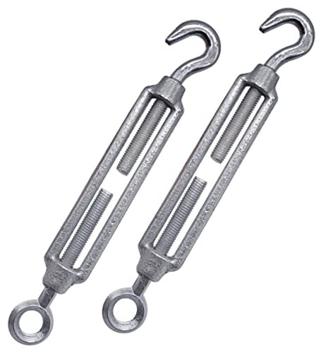 Confezione da 2 tenditori M12, tenditori regolabili con gancio e occhio, tensione del cavo della corda (2 pezzi, M12)