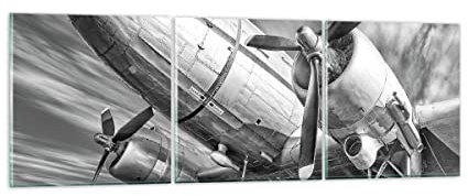 ARTTOR Mehrteilige Bilder auf Glas 120x40cm Glasbild Flugzeug Retro Flugzeug Groß Wanddeko Schlafzimmer Küche Set 3 teilige Wandbilder Dekoration Wohnzimmer Modern Wand Kunstdruck Art GCA120x40-4952