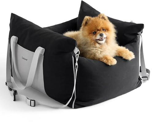 Lesure Small Dog Car Seat for Small Dogs - Waterproof Dog Booster Car Seat with Storage Pockets, Clip-On Safety Leash and Thickened Memory Foam Filling, Pet Carseat Puppy Travel Carrier Bed, Black