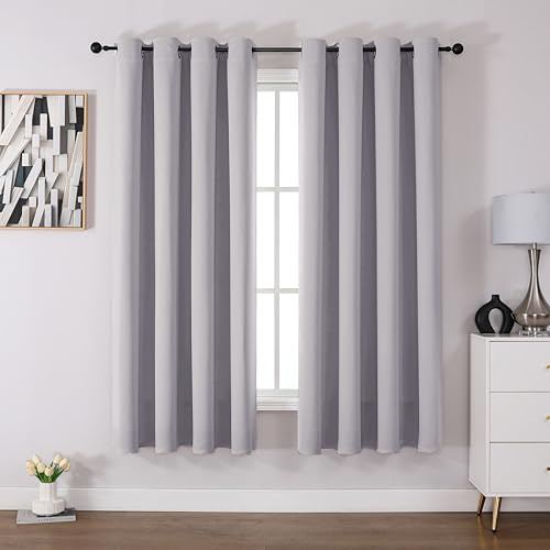 CUCRAF Vorhang Blickdicht Thermovorhang Kälteschutz 2er Set H175 x B140 cm Verdunklungsvorhänge Grauweiß Gardinen mit Ösen, Weich und Langlebig Schallschutz Vorhang für Schlafzimmer Wohnzimmer