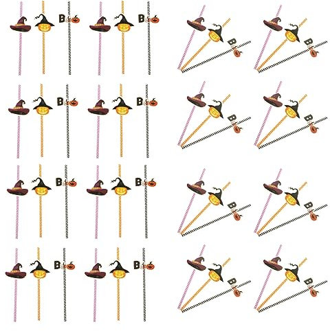 UPKOCH 72 Piezas Pajitas Comestibles para Bebidas Pajitas para Fiesta Suministros De Halloween Pajitas De Dibujos Animados Beber Herramientas Araña Linterna De Calabaza Cartulina Blanca