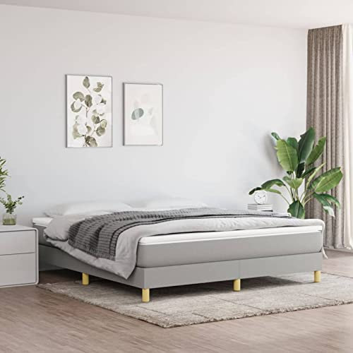 Homgoday Federbett Hellgrau 160 x 200 cm aus Stoff, Bettrahmen, Bettrahmen, Rahmen, modernes Bett, Struktur, Bett mit Lattenrost für Wohnzimmer Schlafzimmer