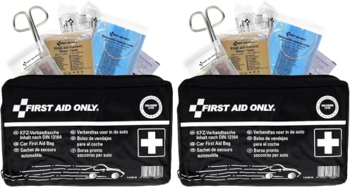 First Aid Only Kfz Verbandtasche DIN 13164 | Auto Verbandskasten als Erste Hilfe Set für HU (StVO-konform) | Notfalltasche für Auto und Motorrad | P-10019 (Packung mit 2)