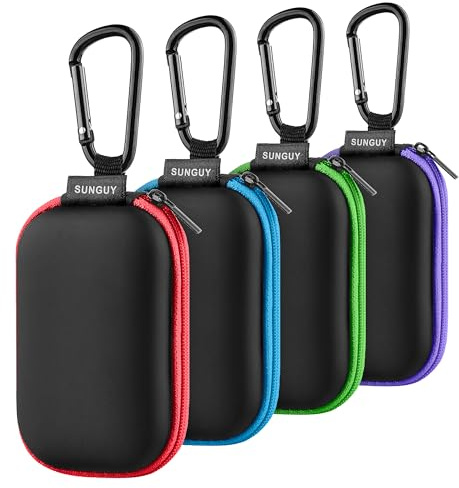 SUNGUY Earbuds Case 4Pack, Rectangle Earbuds Carrying Case, Portable Earphone Pouch Phone Accessories Organizer with Carabiner for Earphone, in-Ear Headphones, Earbud, SD Card, USB Charging Cable