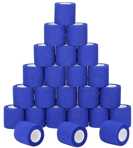 24 Pack Self Adherent Cohesive Wrap Bandages Non Woven Cohesive Bandage Elastic Self Adhesive Bandage Wrap Sports Athletic Tape First Aid Tape for Wrist Ankle Pet Vet Wrap Grip Cover 2 inch (Blue)