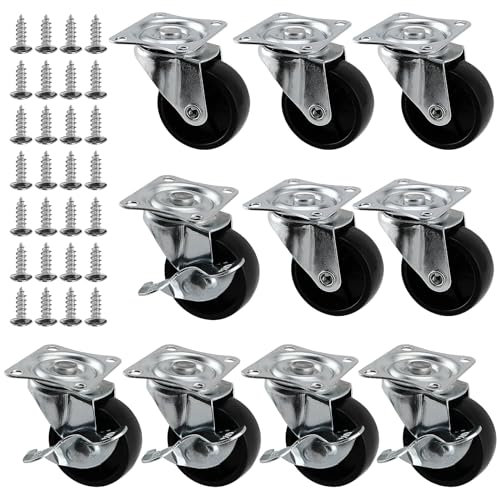 SEUNMUK 10 Pack 40mm Swivel Castors, Heavy Duty Caster Wheels for Moving, Furniture Castors with Screws Trolley Wheels for for Furniture, Equipment, Maximum Weight Per Unit 20Kg