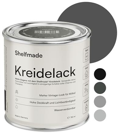 shelfmade Kreidefarbe grau - Dunkelgraublau - Holzlack, Holzfarbe DIY für Holz, shabby chic - Farbe für Möbel, Chalk Paint für Möbel matter Look