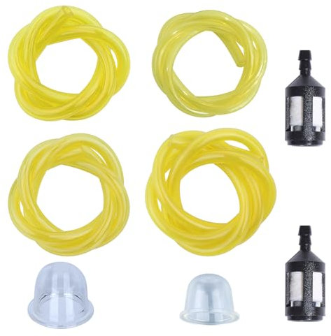 Mtanlo 4 Pieces Universal Fuel Line, Petrol Fuel Line Hose Tube,2 x 3.5mm, 2.5 x 5mm, 3 x 5mm, 3 x 6mm for Chainsaws Lawn Mower String Trimmer Blowers Common, with Petrol Filter Oil Bubbles