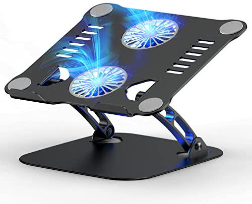 Laptop Ständer Höhenverstellbar mit RGB Lüfter, Faltbarer Stand aus Aluminiumlegierung, Belüfteter Laptopständer Notebook Halterung Ergonomischer Kompatibel mit Alle MacBook, Laptop 10-17